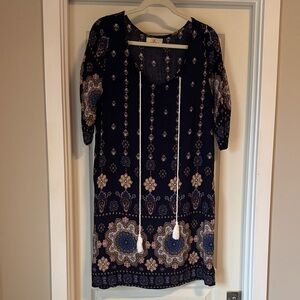 Grace Karin Navy Floral Shift Dress with Tassels Medium